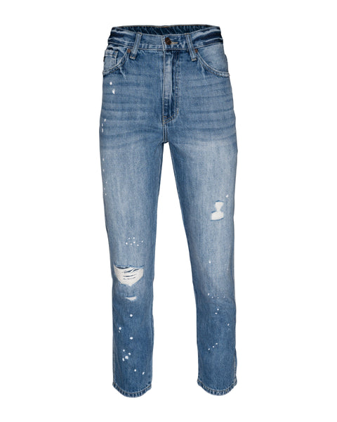 Lorelei High Rise Distressed Paint Splatter Mom Jeans – InsStreet