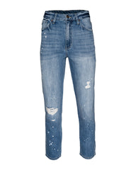 Lorelei High Rise Distressed Paint Splatter Mom Jeans Ins Street