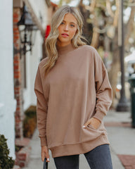 Lorina Cotton Pocketed Mock Neck Sweatshirt - Mocha Ins Street