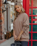 Lorina Cotton Pocketed Mock Neck Sweatshirt - Mocha Ins Street