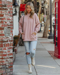 Lorina Cotton Pocketed Mock Neck Sweatshirt - Rose Ins Street