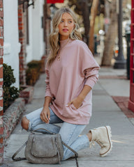 Lorina Cotton Pocketed Mock Neck Sweatshirt - Rose Ins Street