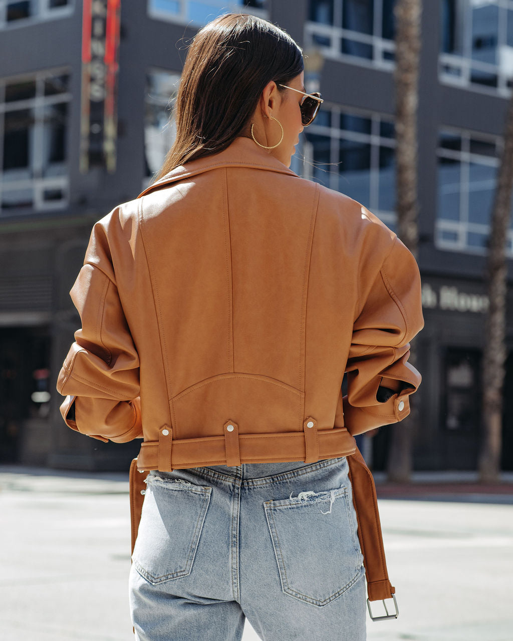 Lucia Pocketed Faux Leather Crop Moto Jacket - Biscotti Ins Street
