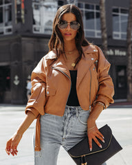 Lucia Pocketed Faux Leather Crop Moto Jacket - Biscotti Ins Street