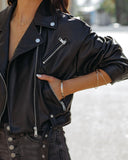 Lucia Pocketed Faux Leather Crop Moto Jacket - Black Ins Street