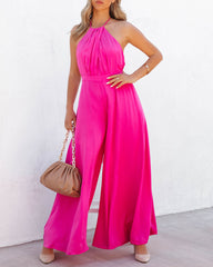 Luvy Wide Leg Halter Jumpsuit - Fuchsia Ins Street