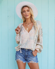 Maynard Printed Smocked Tassel Blouse - Cream Ins Street