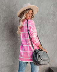 Madi Pocketed Plaid Knit Cardigan - Pink - FINAL SALE DEE-001