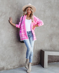 Madi Pocketed Plaid Knit Cardigan - Pink - FINAL SALE DEE-001