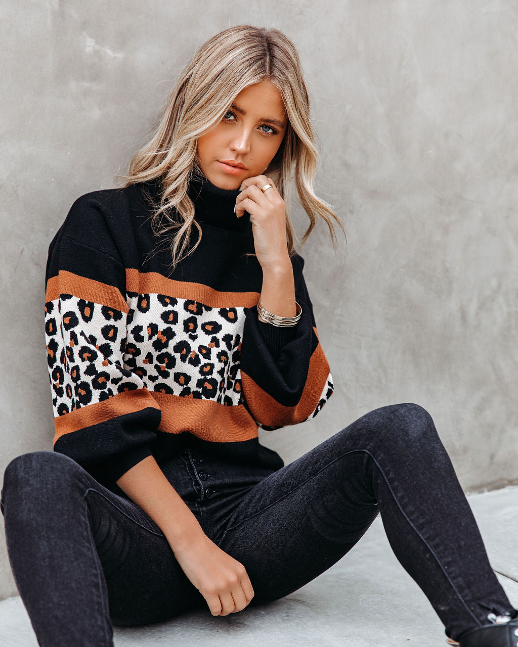 Mable Leopard Turtleneck Knit Sweater Ins Street