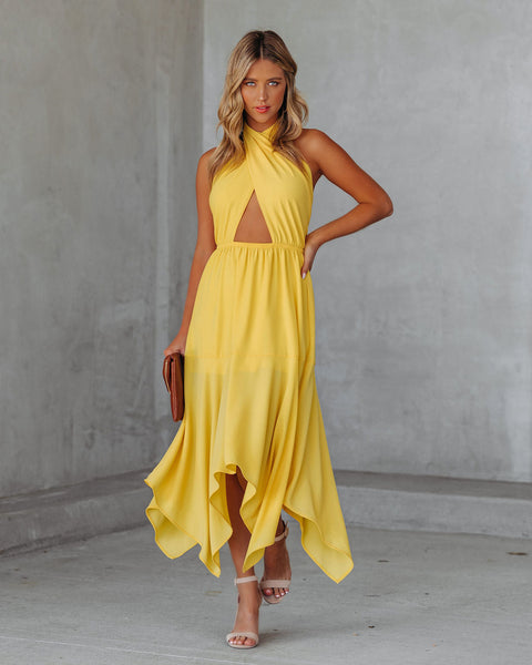 Marisol Halter Cutout Midi Dress - Sunny Yellow - FINAL SALE – InsStreet