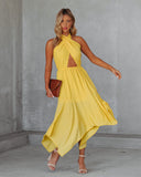 Marisol Halter Cutout Midi Dress - Sunny Yellow Ins Street