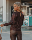 Marita Sequin Puff Sleeve Blouse - Brown Ins Street