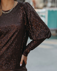 Marita Sequin Puff Sleeve Blouse - Brown Ins Street