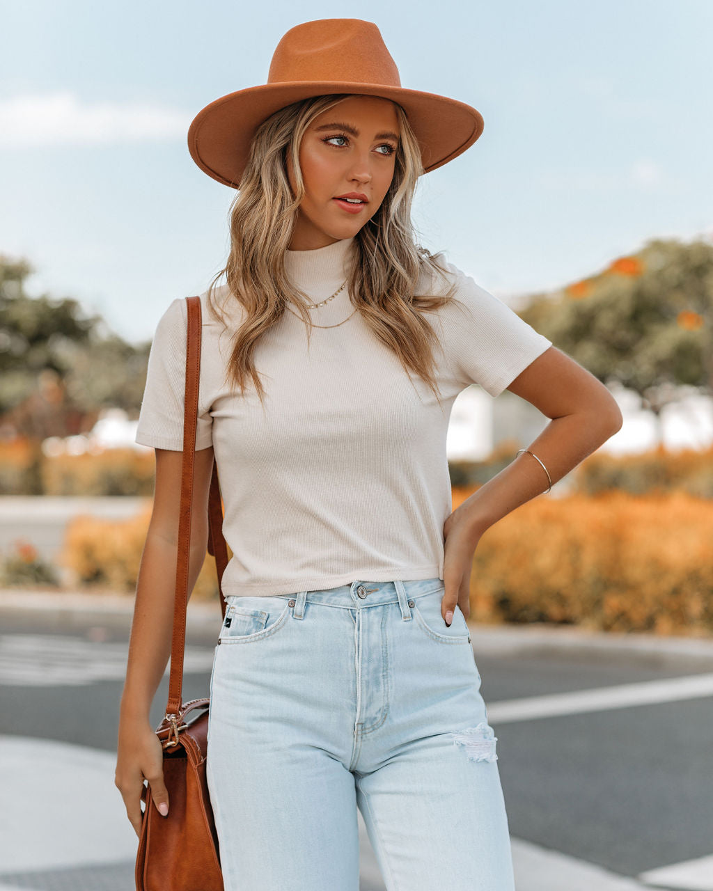 Mekhi Mock Neck Knit Crop Top - Ivory Ins Street