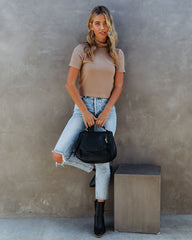 Mekhi Mock Neck Knit Crop Top - Mocha Ins Street