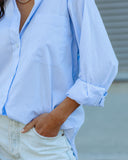 Menswear Cotton Blend Button Down Shirt - Light Blue Ins Street