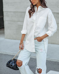 Menswear Cotton Blend Button Down Shirt - White Ins Street