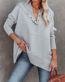 Mindful Cotton Pocketed Henley Hoodie - Light Grey Ins Street