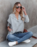 Mindful Cotton Pocketed Henley Hoodie - Light Grey Ins Street