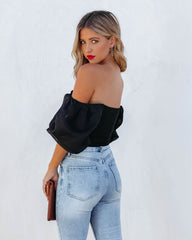 Mingle Puff Sleeve Knit Crop Top - Black Ins Street