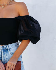 Mingle Puff Sleeve Knit Crop Top - Black Ins Street