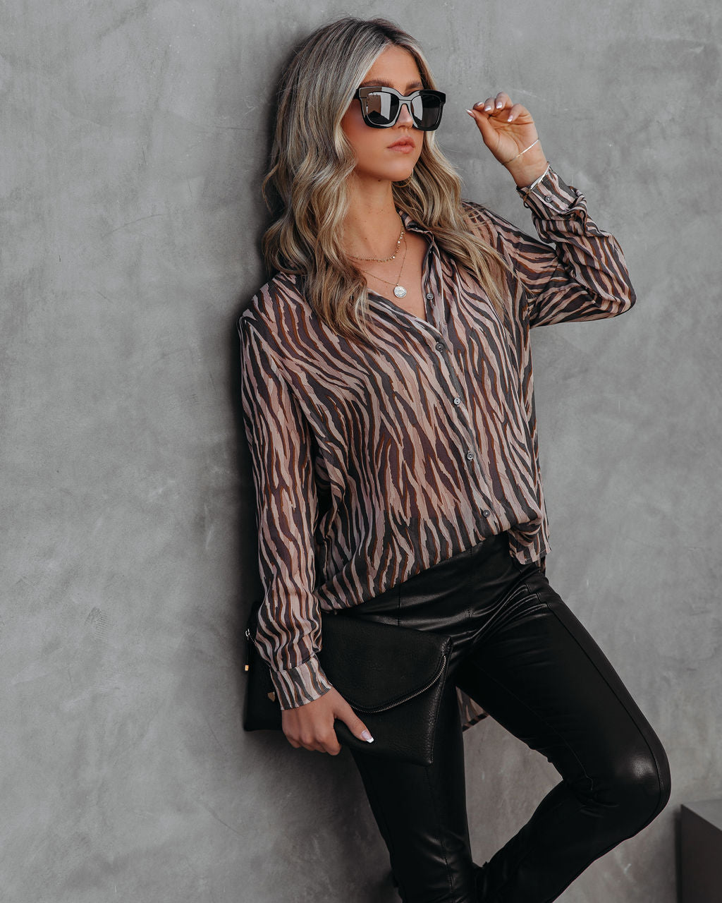 Monroe Tiger Print Button Down Blouse Ins Street