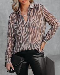 Monroe Tiger Print Button Down Blouse Ins Street