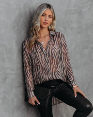 Monroe Tiger Print Button Down Blouse Ins Street