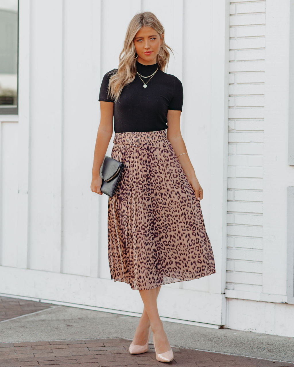 Morticia Pleated Leopard Belted Midi Skirt Ins Street