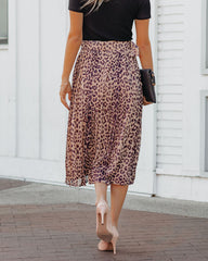 Morticia Pleated Leopard Belted Midi Skirt Ins Street