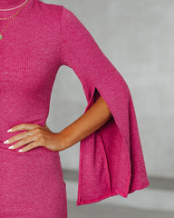 Must Be Love Bell Sleeve Knit Bodycon Dress - Dark Rose Ins Street