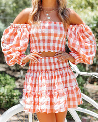 My Happy Ending Smocked Gingham Off The Shoulder Top Ins Street