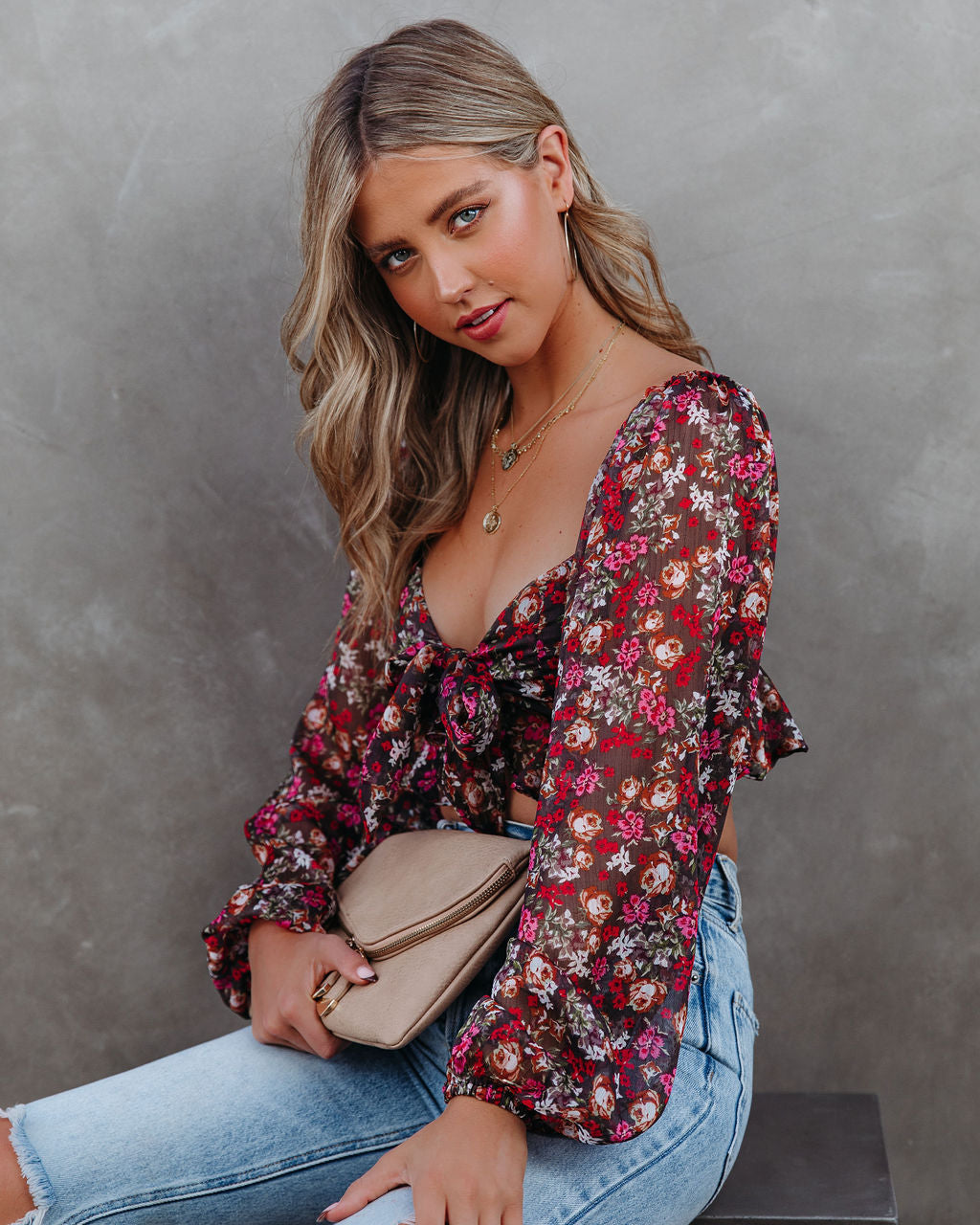 My Oh My Floral Tie Front Crop Blouse Ins Street