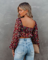 My Oh My Floral Tie Front Crop Blouse Ins Street