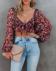 My Oh My Floral Tie Front Crop Blouse Ins Street