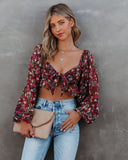 My Oh My Floral Tie Front Crop Blouse Ins Street
