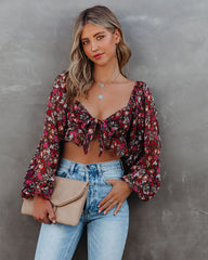 My Oh My Floral Tie Front Crop Blouse Ins Street