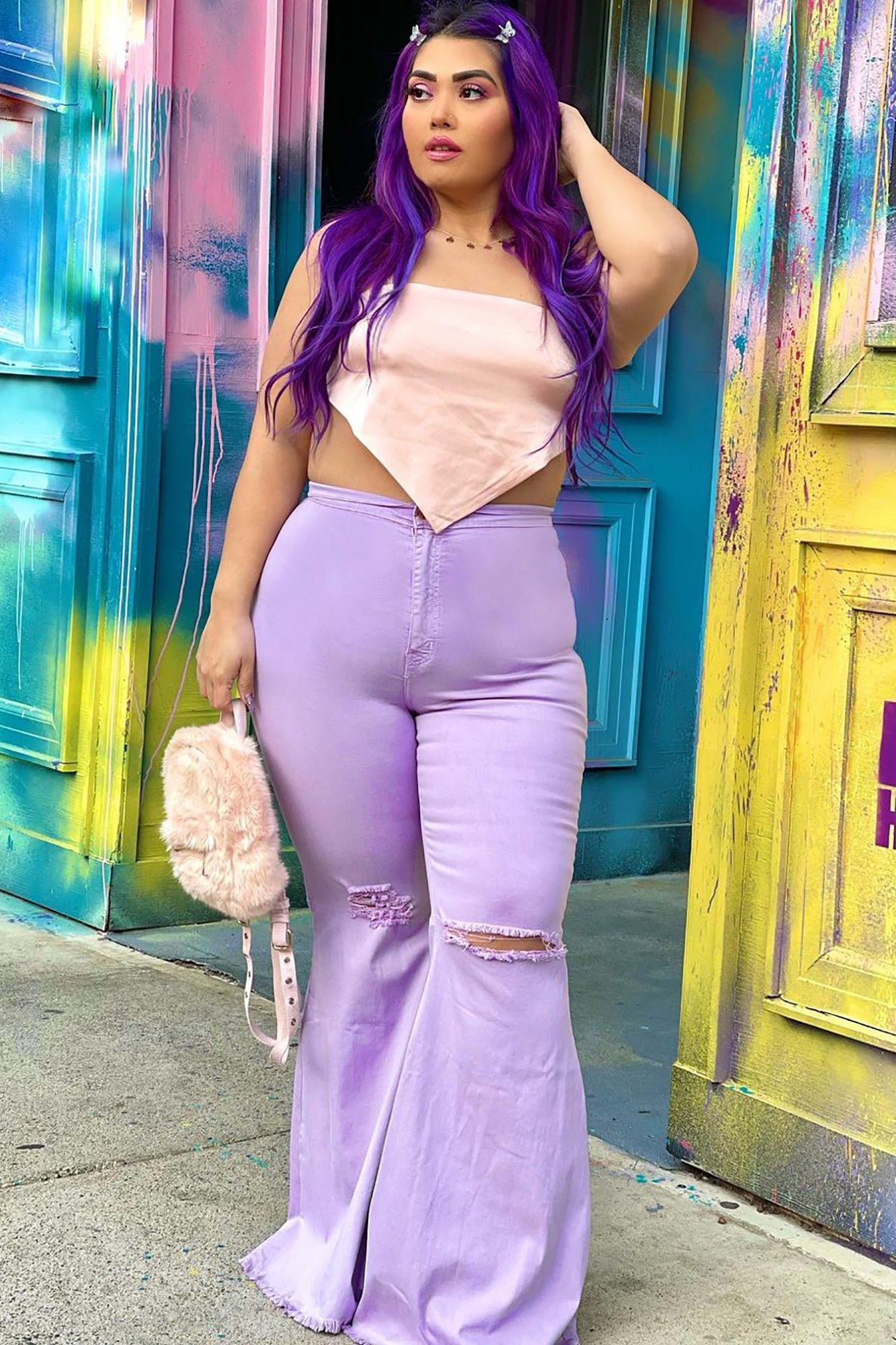 Mystery Solved Extreme Bell Bottom Jeans - Lavender Ins Street