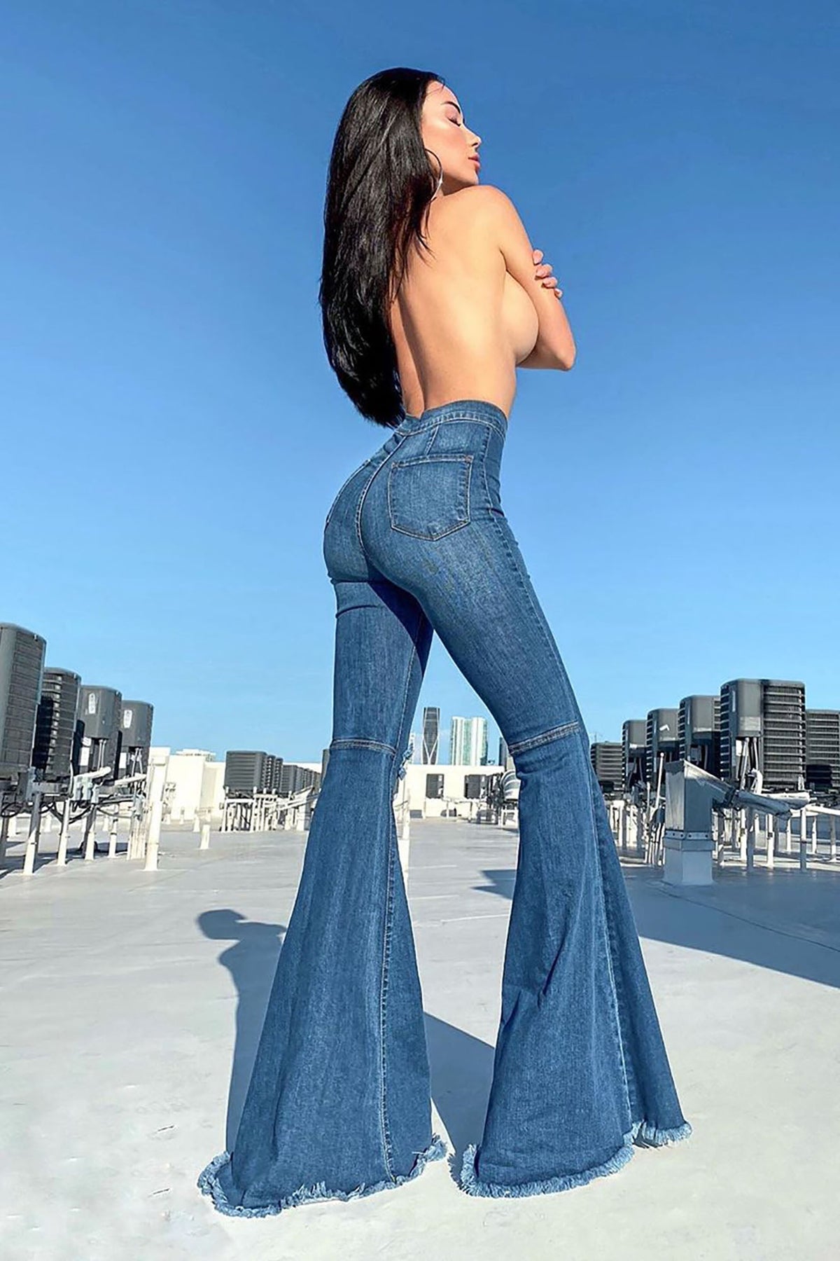 Mystery Solved Extreme Bell Bottom Jeans - Medium Blue Wash Ins Street