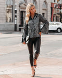 NYX Sequin Button Down Bell Sleeve Blouse - Black Ins Street