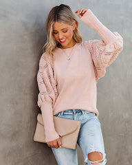 Naveen Cotton Blend Crochet Sleeve Sweater - Blush Ins Street