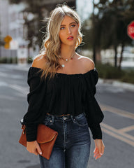 Negin Satin Billowed Crop Blouse - Black Ins Street