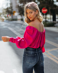 Negin Satin Billowed Crop Blouse - Magenta Ins Street