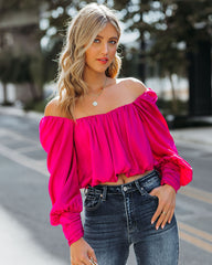 Negin Satin Billowed Crop Blouse - Magenta Ins Street