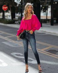 Negin Satin Billowed Crop Blouse - Magenta Ins Street