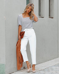 Neomi Pocketed High Rise Belted Trousers - Off White Ins Street