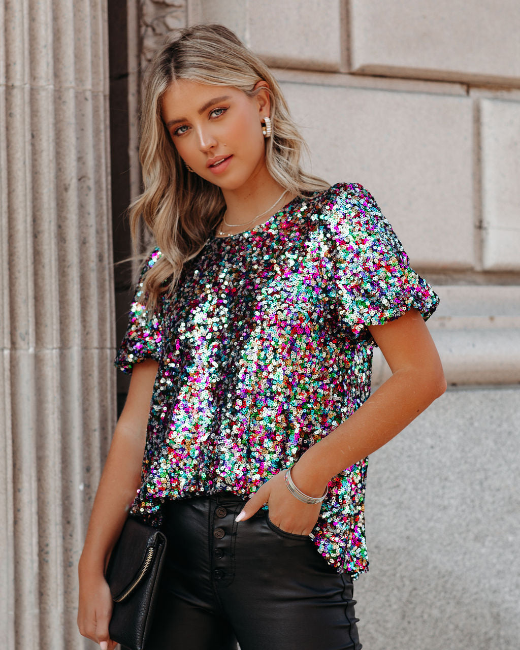 Neptune Sequin Puff Sleeve Blouse Ins Street