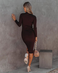 Newtown Mock Neck Knit Midi Dress - Dark Brown Ins Street