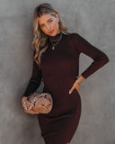 Newtown Mock Neck Knit Midi Dress - Dark Brown Ins Street